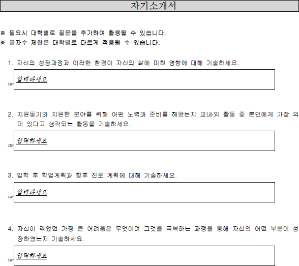 대교협·입학사정관협의회 자기소개서 (공통양식) (안)
